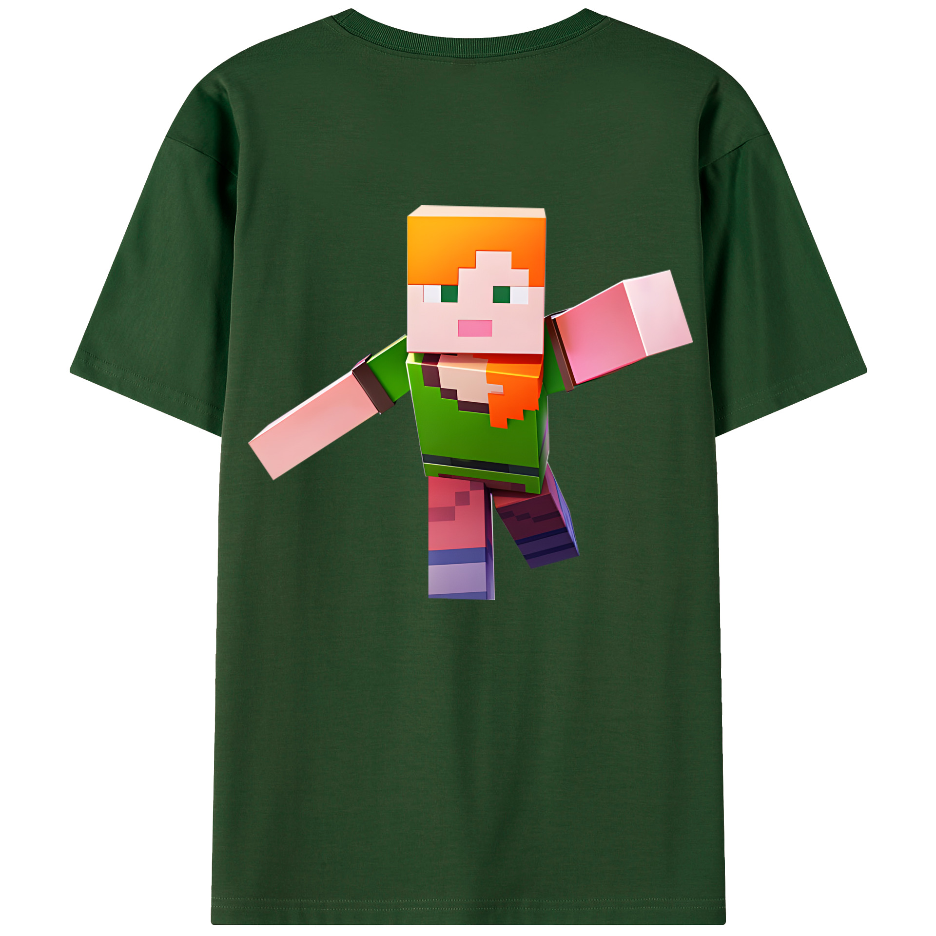 （画像用） マインクラフト ブロックの世界 Minecraft MC Block world 綿100％半袖Tシャツ（背面プリント）